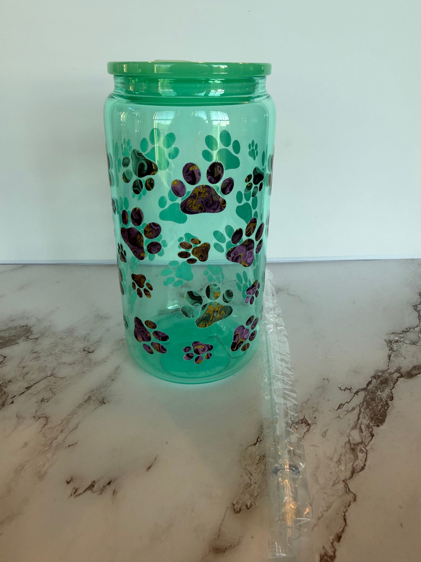 Mint Green Paw Print cup