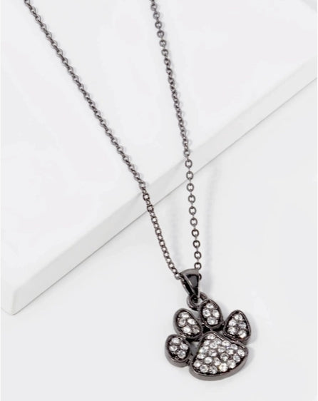 Crystal Dog Paw Pendant Necklace