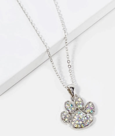 Crystal Dog Paw Pendant Necklace