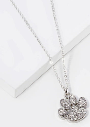 Crystal Dog Paw Pendant Necklace