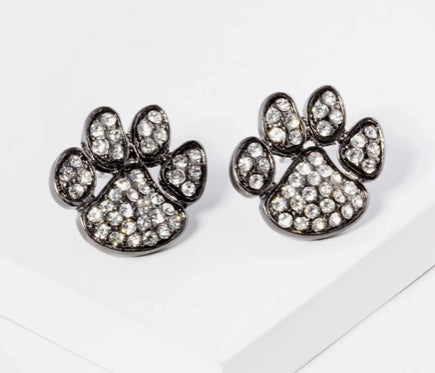 Crystal Dog Paw Pendant Earrings