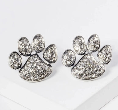 Crystal Dog Paw Pendant Earrings